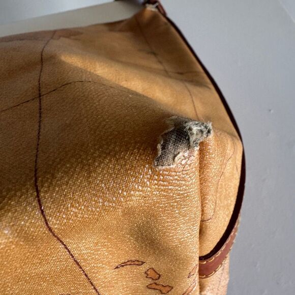 VTG Alviero Martini 1a Classe Geo Map Print Shoulder Bag Tan Brown - Picture 6 of 11